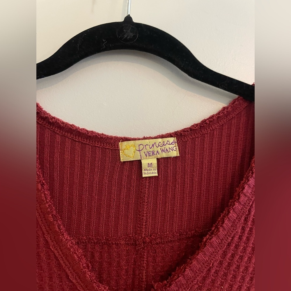 Princess Vera Wang Dark Red Long Sleeve Waffle Loose Shirt - Picture 4 of 5